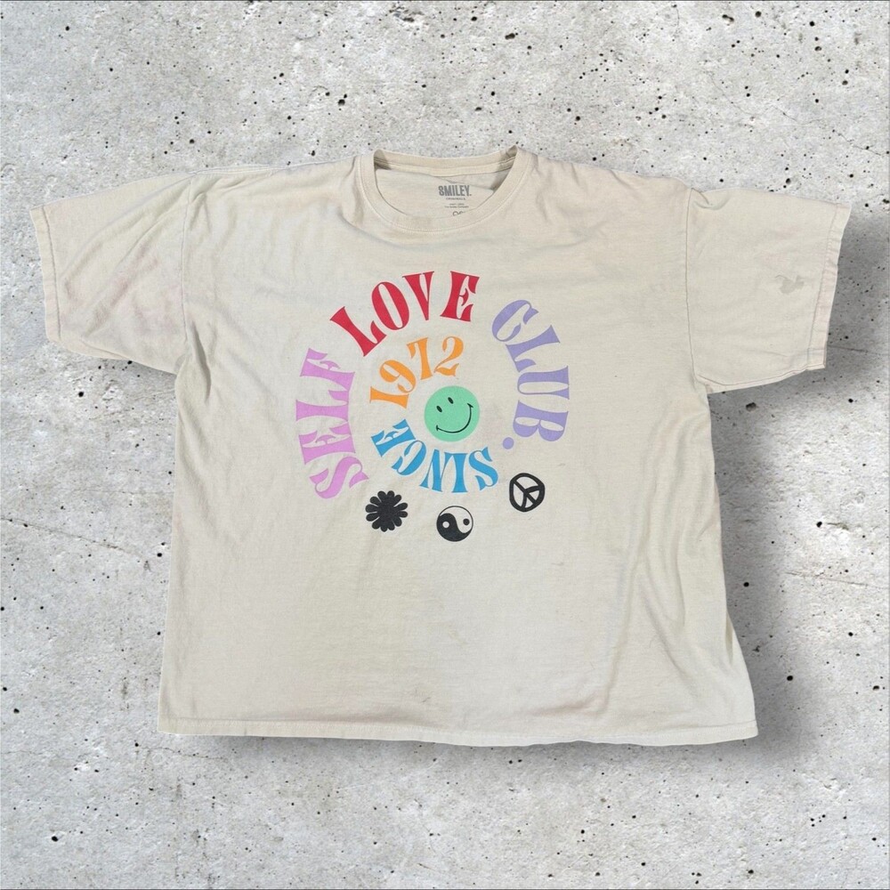 Smiley Originals Self Love Club Graphic T Shirt Womens Size OS One Size Beige